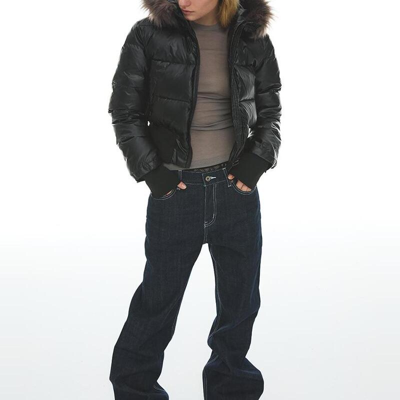 Vodka Elves -Locomotive Short Fur Collar Hooded Warm Commuter down Jacket for Women Vodka Elves -Locomotive Short Fur Collar Hooded Warm Commuter down Jacket for Women