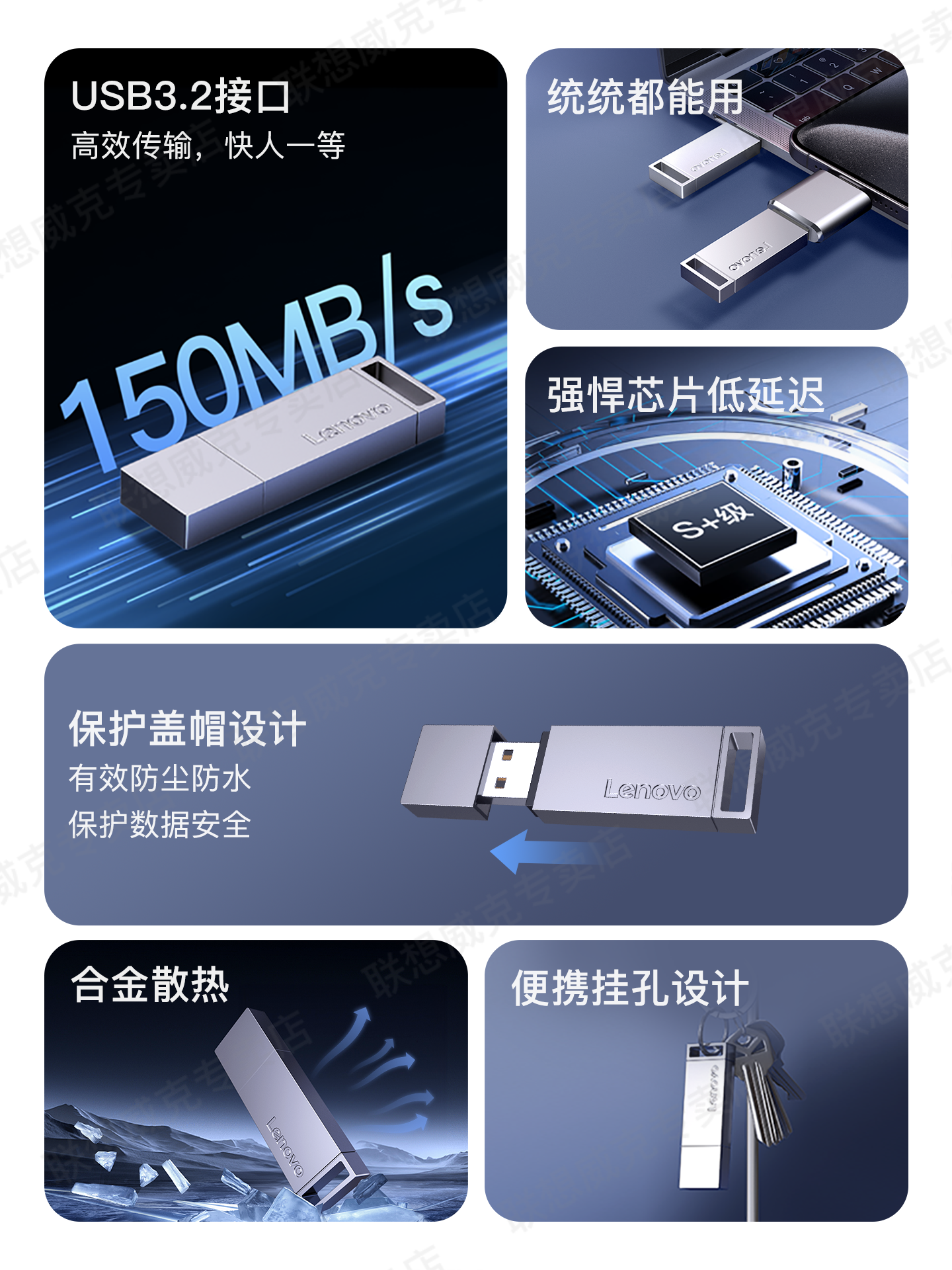 Lenovo High-Speed USB Flash Drive Usb3.2 Large Capacity 128g Computer Flash Drive 64g Car Music Official Flagship Store Genuine Product