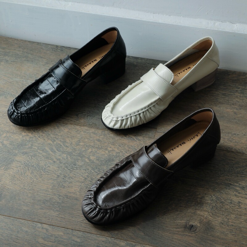 Liuye Six Also Classic Basic Style Retro Pleated Chunky Heel Round Toe Slip-On Genuine Leather Soft Sole Loafers L2526 Liuye Six Also Classic Basic Style Retro Pleated Chunky Heel Round Toe Slip-On Genuine Leather Soft Sole Loafers L2526