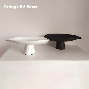 Modern chinese high-foot fruit tray white ceramic home dining table storage tray nordic minimalist design coffee table large tray