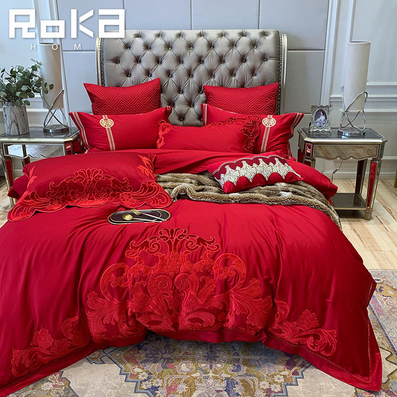 Wedding Four Pieces Of Wedding Bed Accessories Big Red Embroidered Wedding Wedding Celebration New Wedding All-cotton Pure Cotton 67 Pieces 1 8m