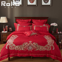 Wedding four-piece red embroidery European style happy quilt wedding quilt new wedding festive sheets quilt cover 60 sets