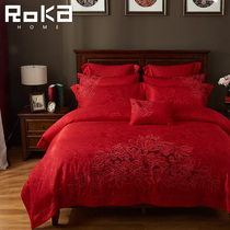 Wedding four-piece red embroidery European classical Chinese wedding new wedding wedding festive gift 60 sets of bedding