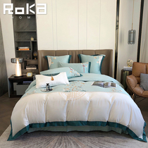 High-end Chinese wind embroidered flowers 60 long suede cotton four pieces of full cotton goon satin quilt cover All cotton New Chinese style bedding
