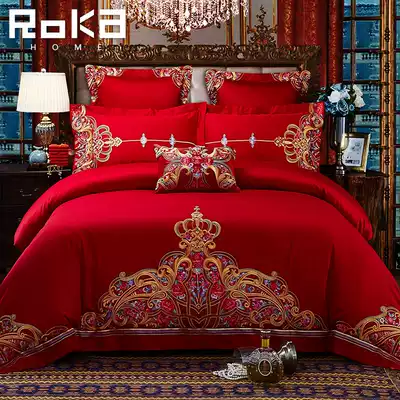 Wedding set of six pieces red embroidery wedding wedding wedding is happy quilt cotton sheets quilt cover bedding 6 seven