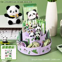Panda comes out of the big bucket capacity Yuan Yi cute rotating pen holder student desktop Chinese style pen horse pen storage box