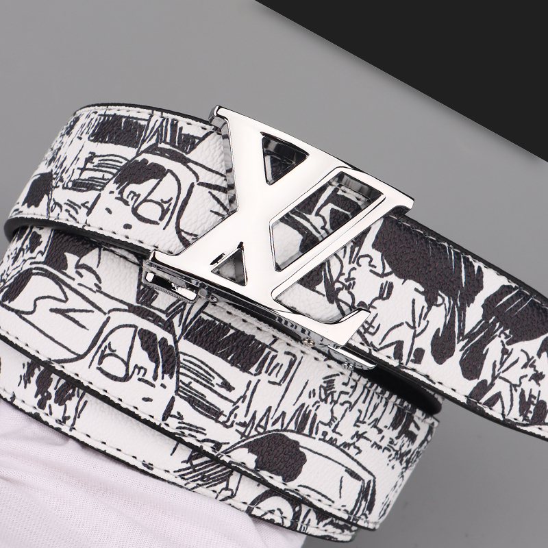 New Fashion Men's Leather Belt, Genuine Leather, Casual Versatile Letter Graffiti Z Smooth Belt, Trendy Jeans Belt, Internet Celebrity Style