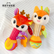 Newborn baby hand rattle teether grip stick 0-1 years old pinch and call plush grasping training toy educational and biteable