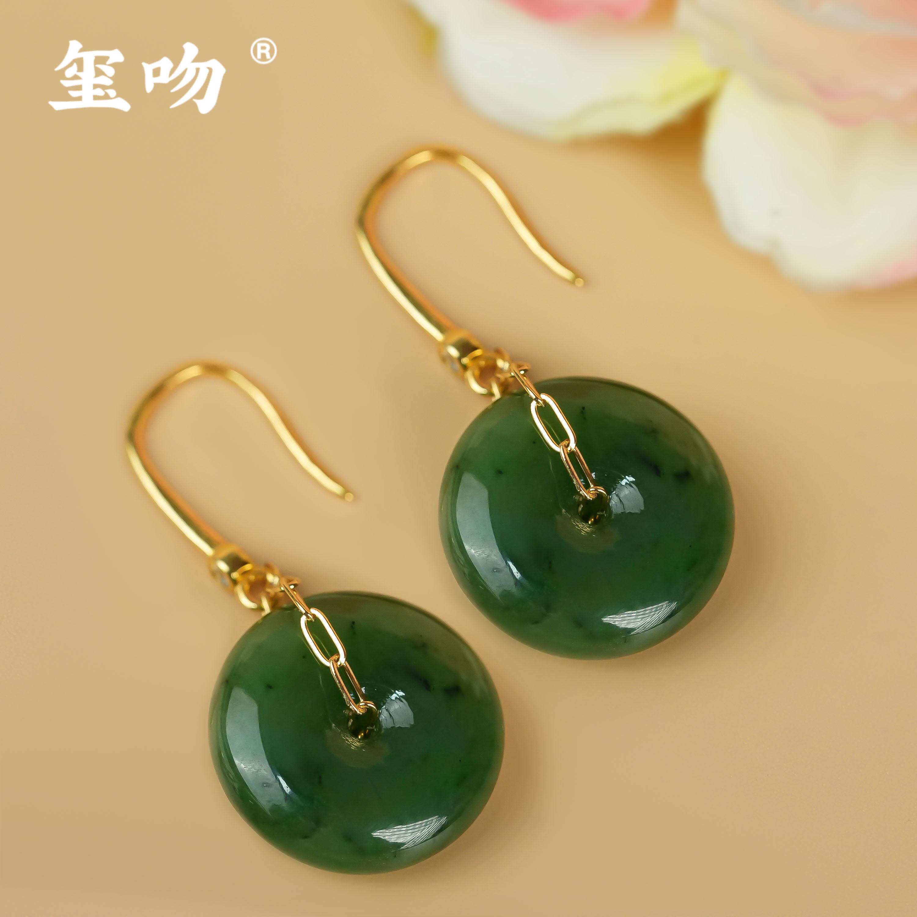 【玺吻】s925银宫廷风设计款天然和田玉碧玉平安扣耳坠,复古奢华风,让你成为焦点!-银饰耳饰-淘宝好物网