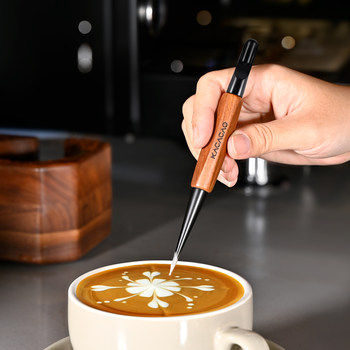 Kacacao Latte Art Needle Coffee Wood Carving Needle Professional Latte Art Tool Stainless Steel Flower Drawing Tool Carving Pen