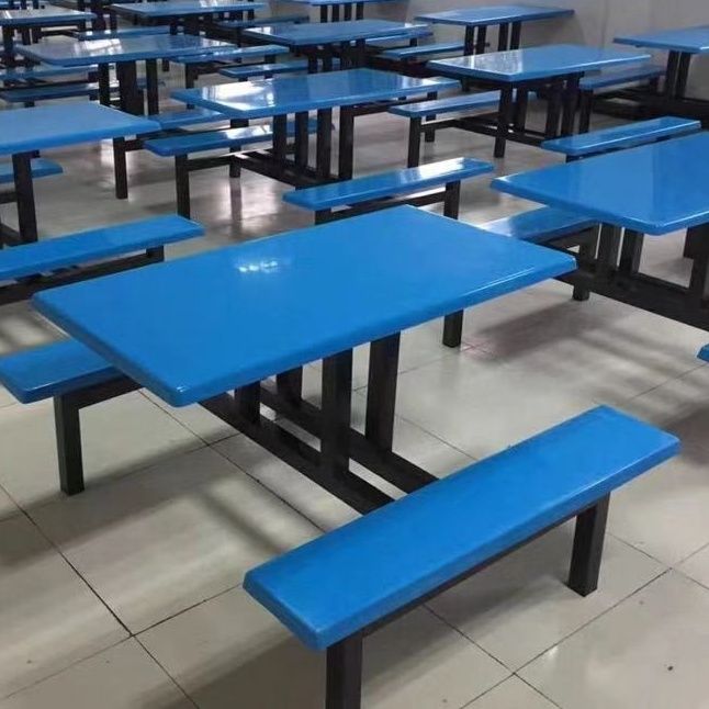不锈钢餐桌学校员工食堂餐椅组合玻璃钢连体4人6人8人快餐桌经济