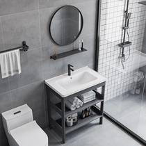 Simple floor-type space aluminum bracket ceramic wash basin bathroom small apartment porcelain ultra-narrow balcony DJL column wash basin