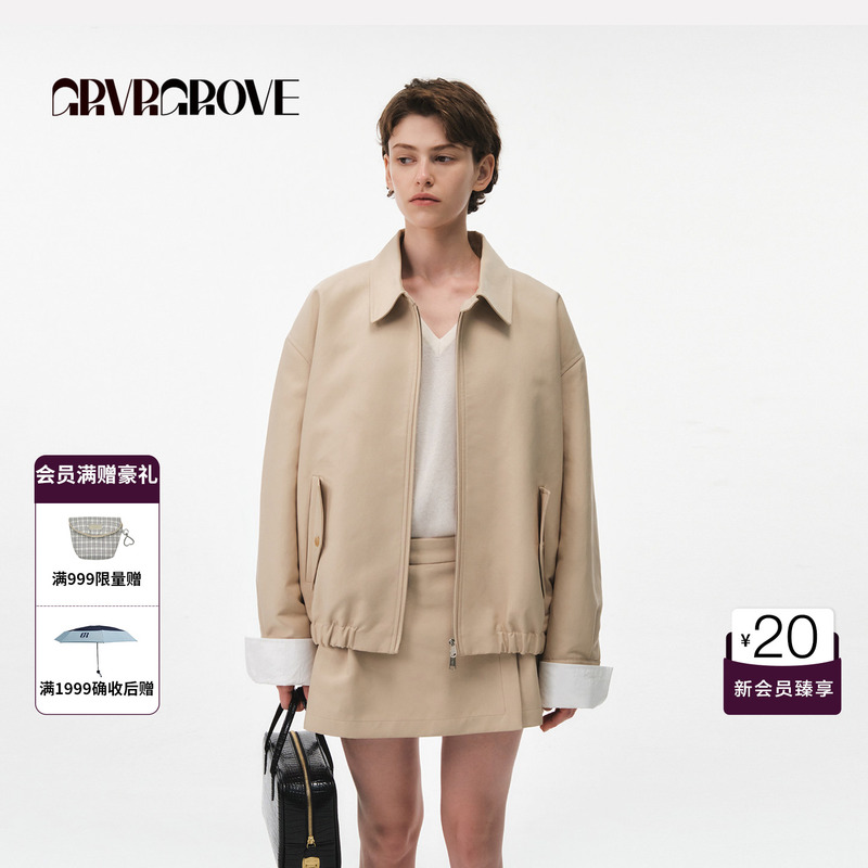 Grvr Grove Official Flagship Store 26Fw New Autumn Short Lapel Zipper Jacket Gf26Jpk01 Grvr Grove Official Flagship Store 26Fw New Autumn Short Lapel Zipper Jacket Gf26Jpk01