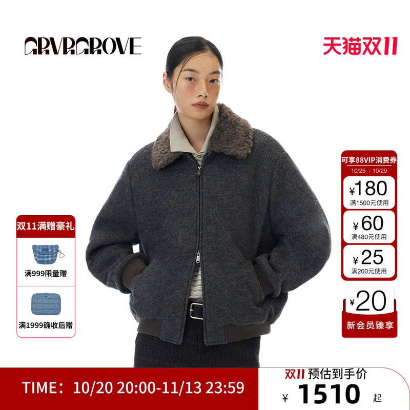 Grvr Grove Official Flagship Store Wt Winter Retro Loose-Fitting Fur Collar Jacket Gcw5Jp02