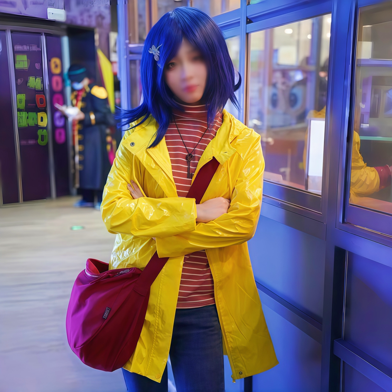 Halloween Ghost Mom Cosplay Costume Coraline Same Style Clothes Yellow Raincoat Wig Crossbody Bag Halloween Ghost Mom Cosplay Costume Coraline Same Style Clothes Yellow Raincoat Wig Crossbody Bag