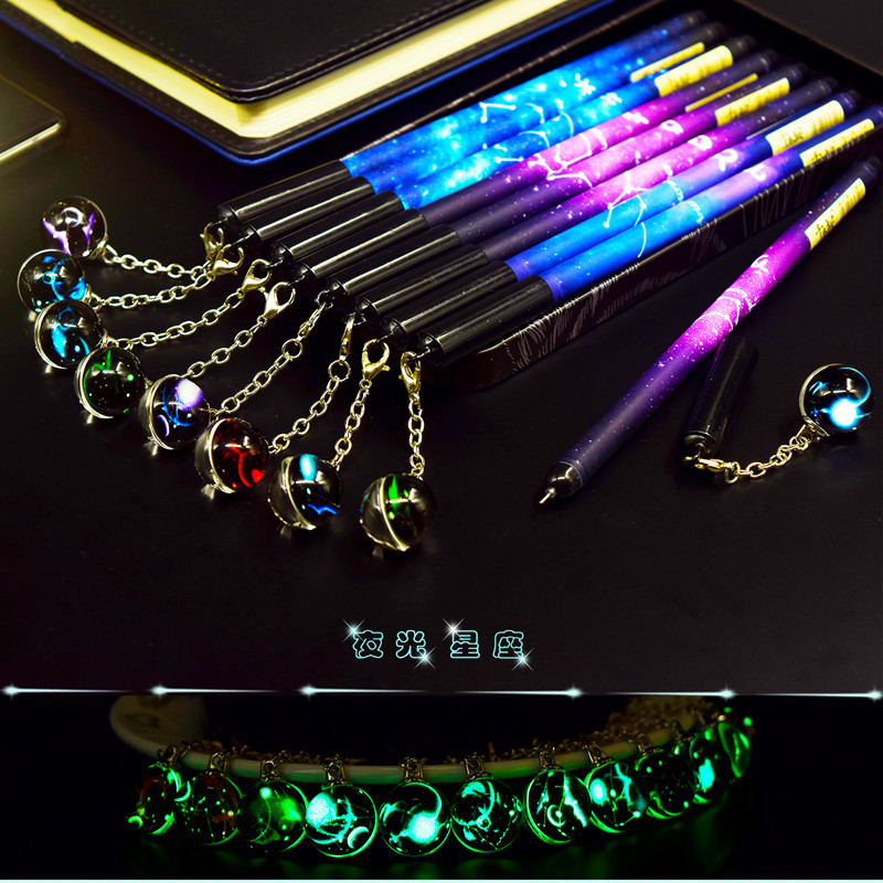 Glow-In-The-Dark Twelve Zodiac Gel Pens Black 0.5mm Starry Sky Cute Creative Full Needle Tube Water Pen Cartoon Zodiac Pen One