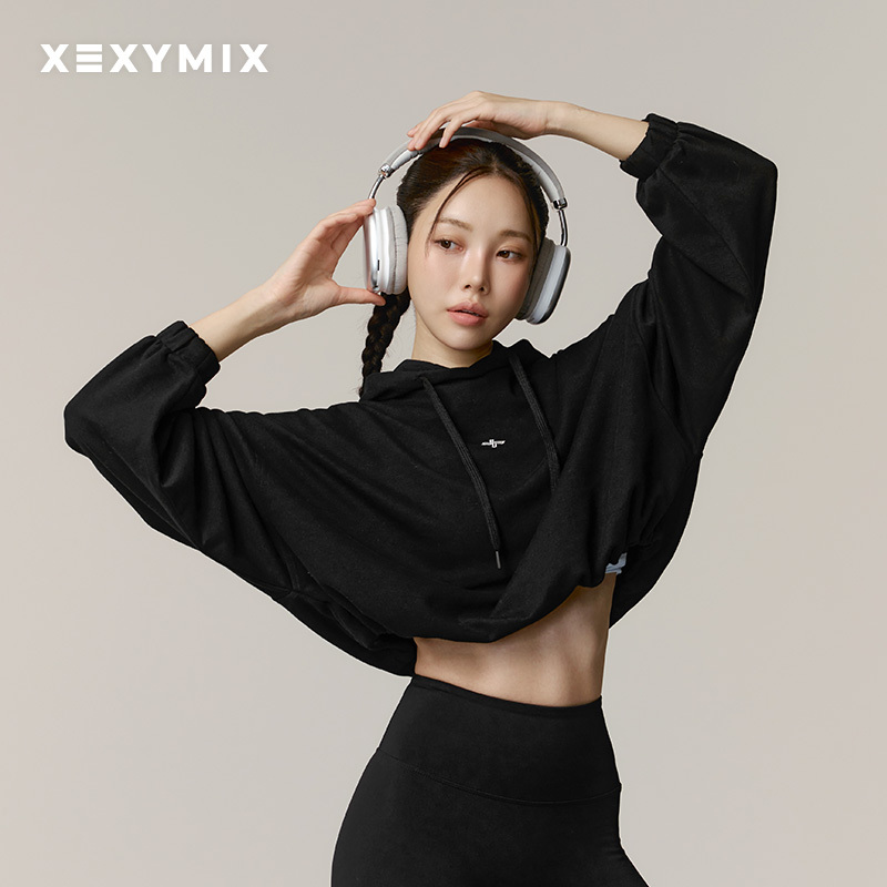 Xexymix Korean Women's X-Label Loose Hooded Sweatshirt, Cropped, Slit, Sporty Xfk1Tl1103 Xexymix Korean Women's X-Label Loose Hooded Sweatshirt, Cropped, Slit, Sporty Xfk1Tl1103