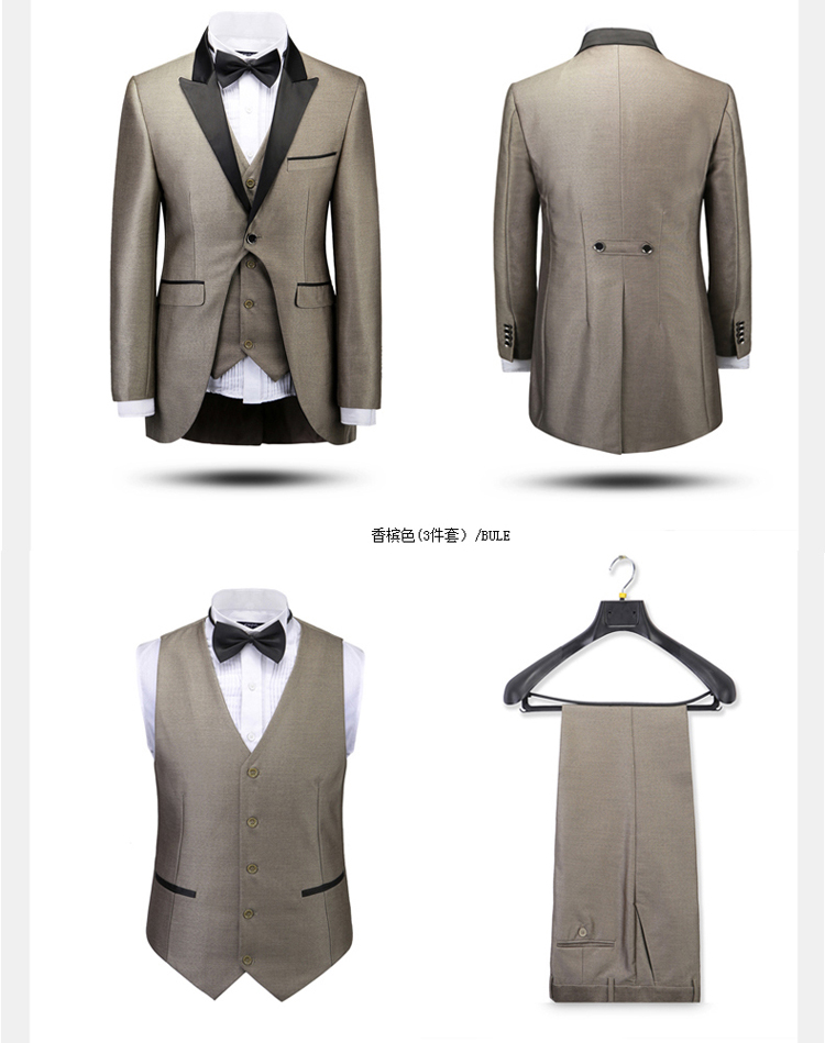Nam tuxedo Suit tay áo Trình diễn Nhạc trưởng Trang phục Chú rể Váy cưới Ba mảnh Host Suit Nam đồ nam đẹp 2021