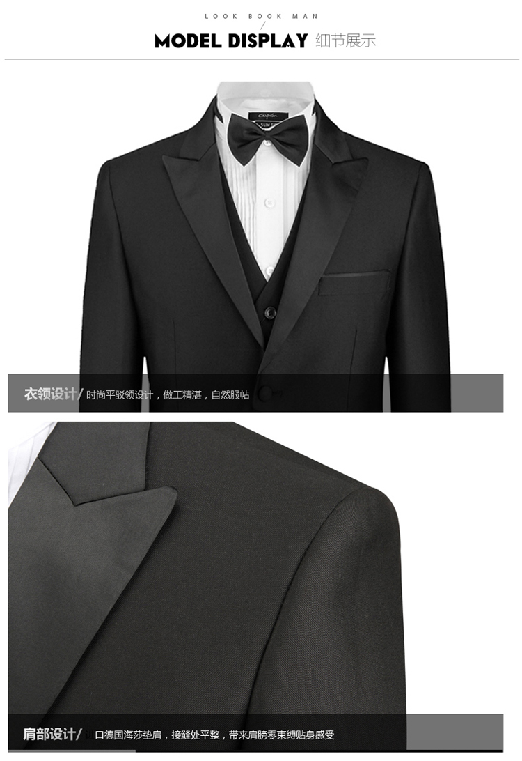 Nam tuxedo Suit tay áo Trình diễn Nhạc trưởng Trang phục Chú rể Váy cưới Ba mảnh Host Suit Nam đồ nam đẹp 2021