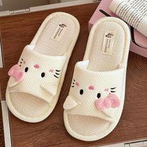 Cute cat cotton and linen slippers non-slip breathable home universal for all seasons indoor home new cartoon linen slippers for women