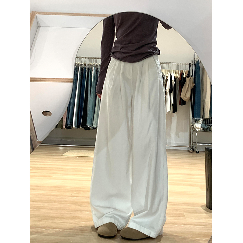 White Pleated Wide-Leg Jeans for Women 2025 Spring/Summer New High-Waisted Loose Slimming Straight-Leg Drapey Floor-Length Pants White Pleated Wide-Leg Jeans for Women 2025 Spring/Summer New High-Waisted Loose Slimming Straight-Leg Drapey Floor-Length Pants
