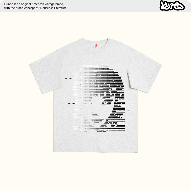 Hunoo American Retro Face Print Short-Sleeved T-Shirt for Women, Summer Unique and Niche ins Loose Half-Sleeve Top Trendy