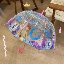 Transparent childrens umbrella long handle automatic safety girls kindergarten cartoon student baby sunshade princess umbrella