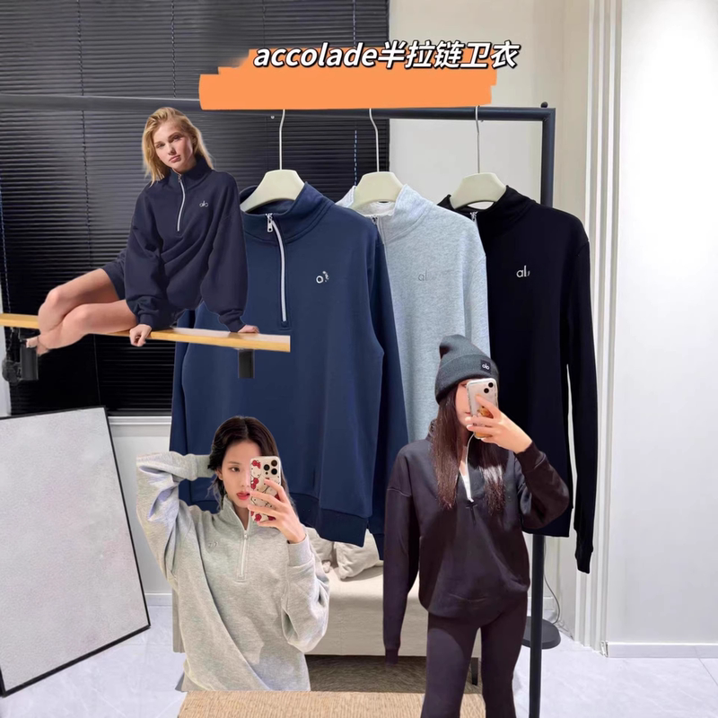 Alo Jin Ji-Soo's Same Style Half-Zip Stand Collar Sweatshirt, Loose Slimming Jacket, Fitness Sports Top, Unisex Alo Jin Ji-Soo's Same Style Half-Zip Stand Collar Sweatshirt, Loose Slimming Jacket, Fitness Sports Top, Unisex