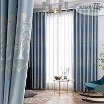 OF9D pastoral fresh finished curtain cloth full blackout and heat insulation short curtain bedroom sunshade and heat insulation childrens room boys and girls