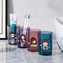 Parent-child light luxury mouthwash cup family set of three or four transparent plastic wash cup cute cartoon childrens toothbrush cup