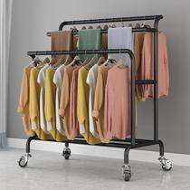 Double-row clothes drying rack floor-standing simple coat rack for drying dormitory clothes in the bedroom folding clothes hanging rod mobile pulley