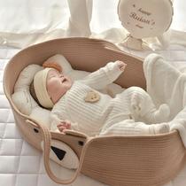 ins style baby carrier newborn woven cradle infant car-mounted hand basket baby out portable sleeping basket