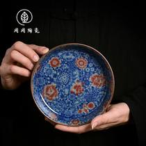 Jingdezhen pottery clay blue and white ten thousand flower teapot with dry teapot ceramic teapot with single layer tea teapot tray with pot pad and saucer