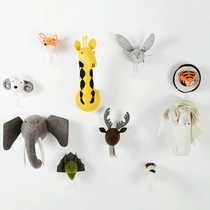 Ins trend creative cute cartoon animal head hook wool felt childrens room decoration three-dimensional wall pendant