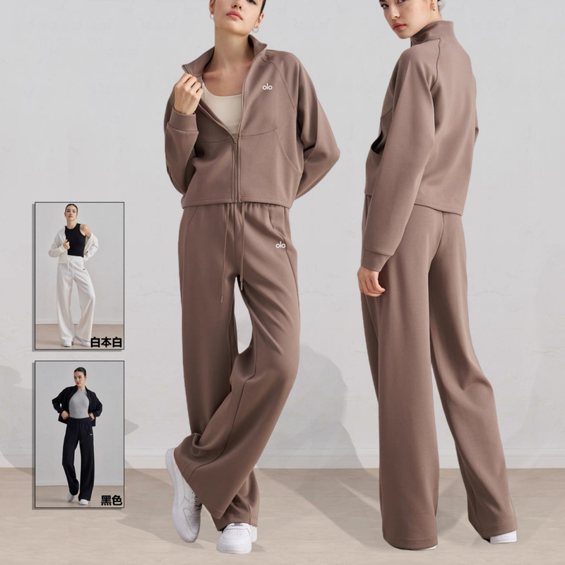 American Yoga Set Cotton Drawstring Versatile High-Waisted Straight Loose Casual Top Slimming Zipper Sports Fitness Wear