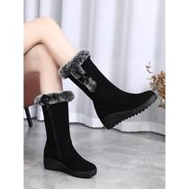 Wedge thick sole snow boots for women 2023 new winter mid-heel plus velvet warm mid-calf boots high boots for women