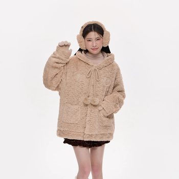 Ncxk-winter cute plush bear embroidery reversible hooded fur coat thickened and warm wt315 Ncxk-winter cute plush bear embroidery reversible hooded fur coat thickened and warm wt315
