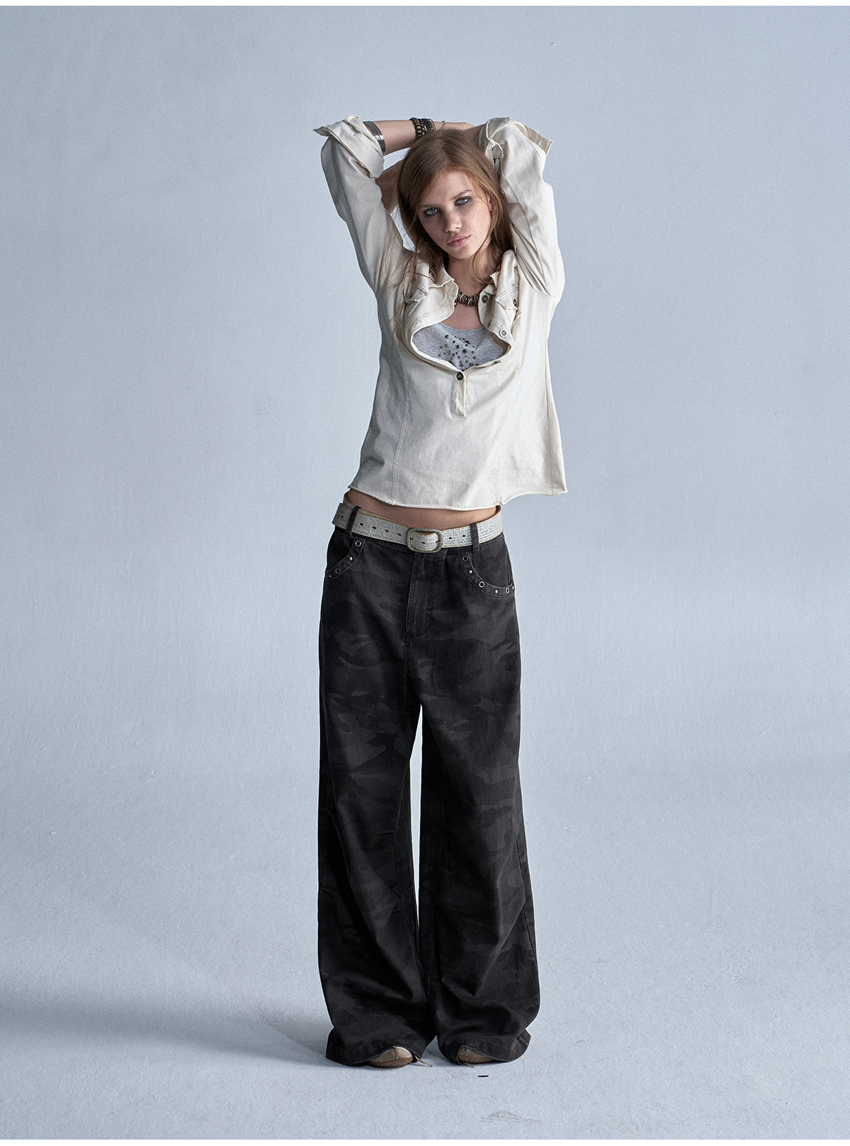 wear And tear Two-Tone Camo Wide-Leg Cargo Pants
