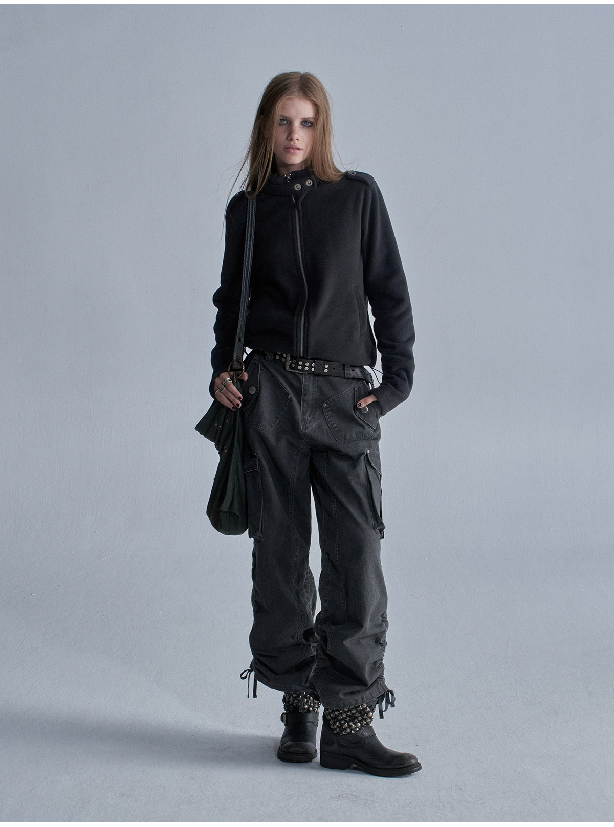 wear And tear Loose Fleece Drawstring-Hem Cardigan Jacket