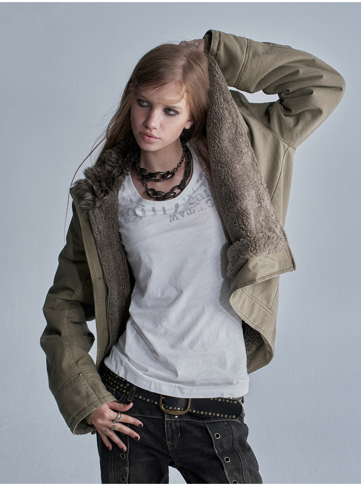 wear And tear Distressed Metal-Button Fleece-Lined Jacket