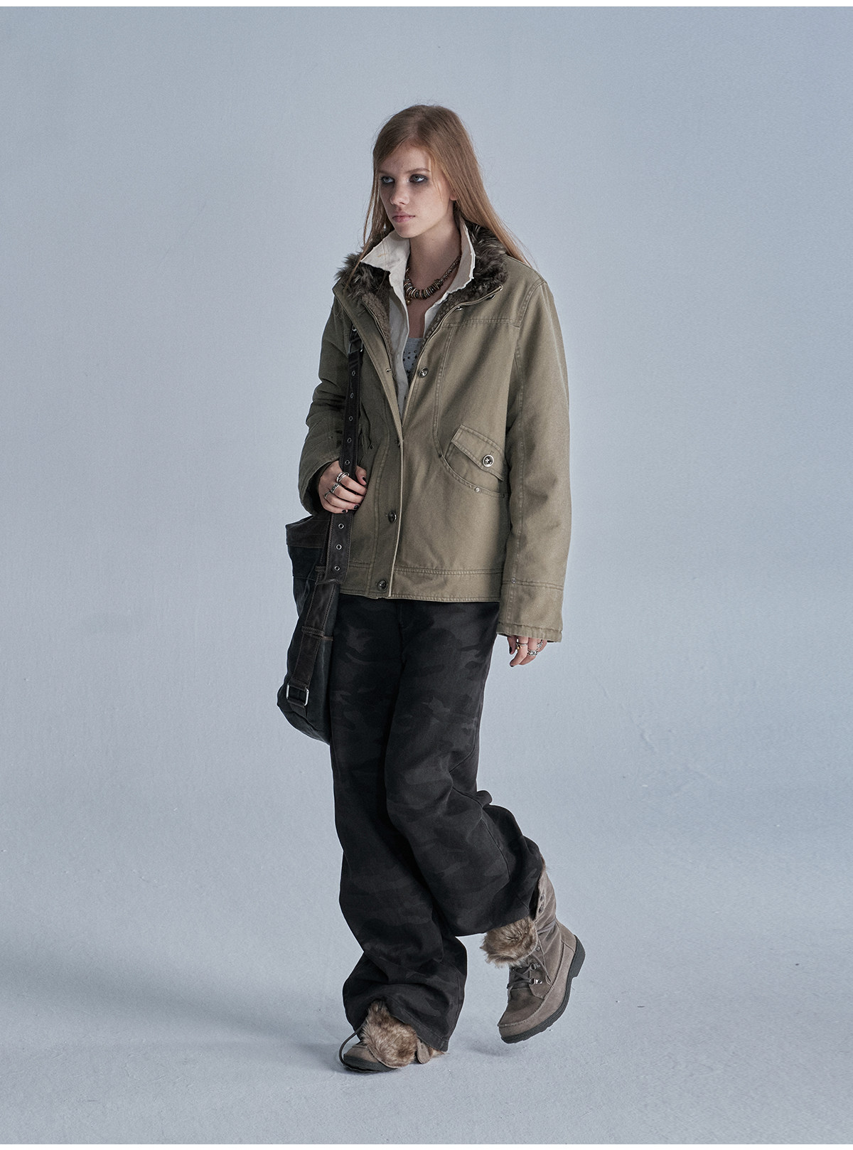 wear And tear Distressed Metal-Button Fleece-Lined Jacket