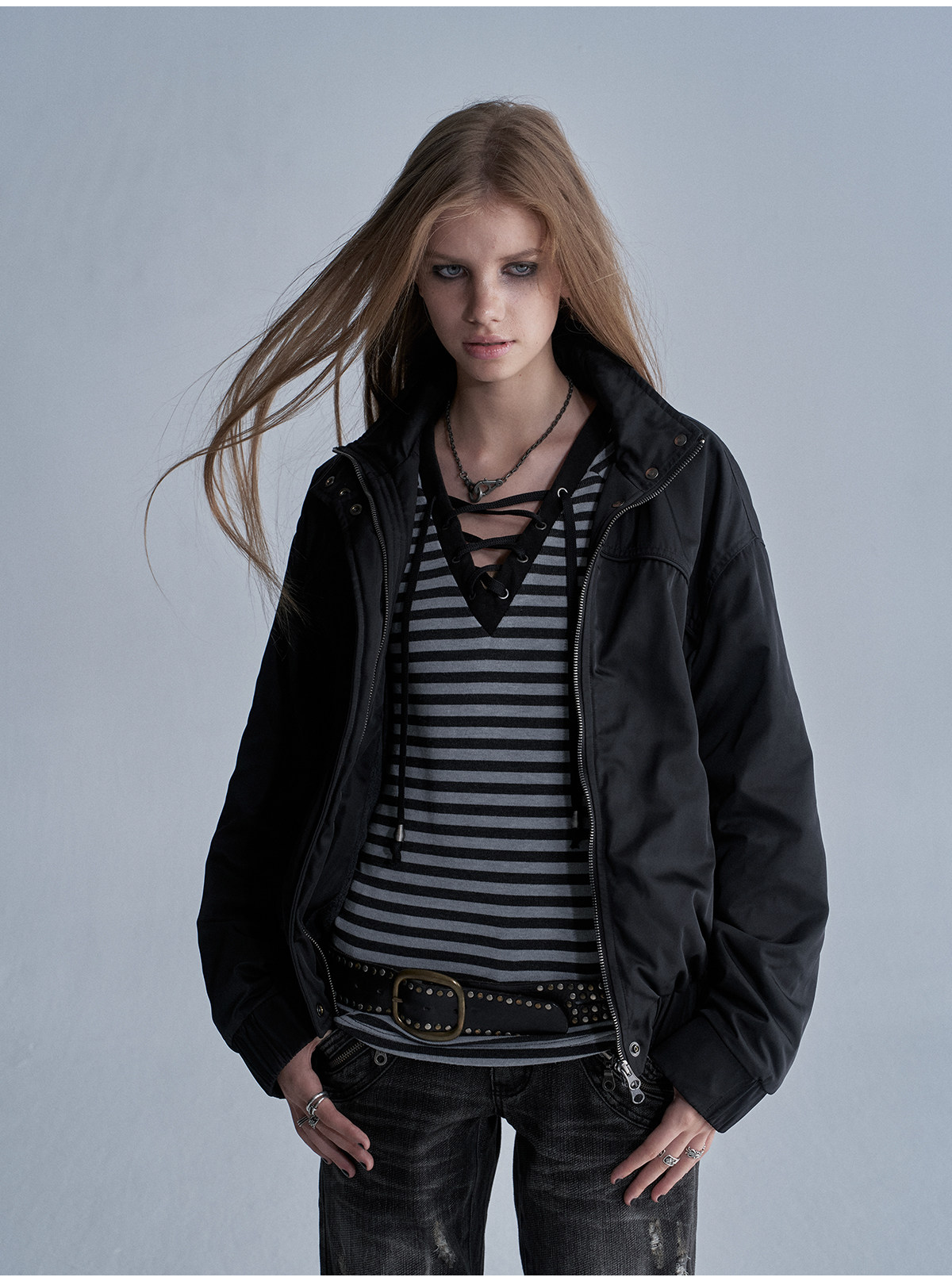 wear And tear Stand-Collar Fleece-Lined Nylon Jacket