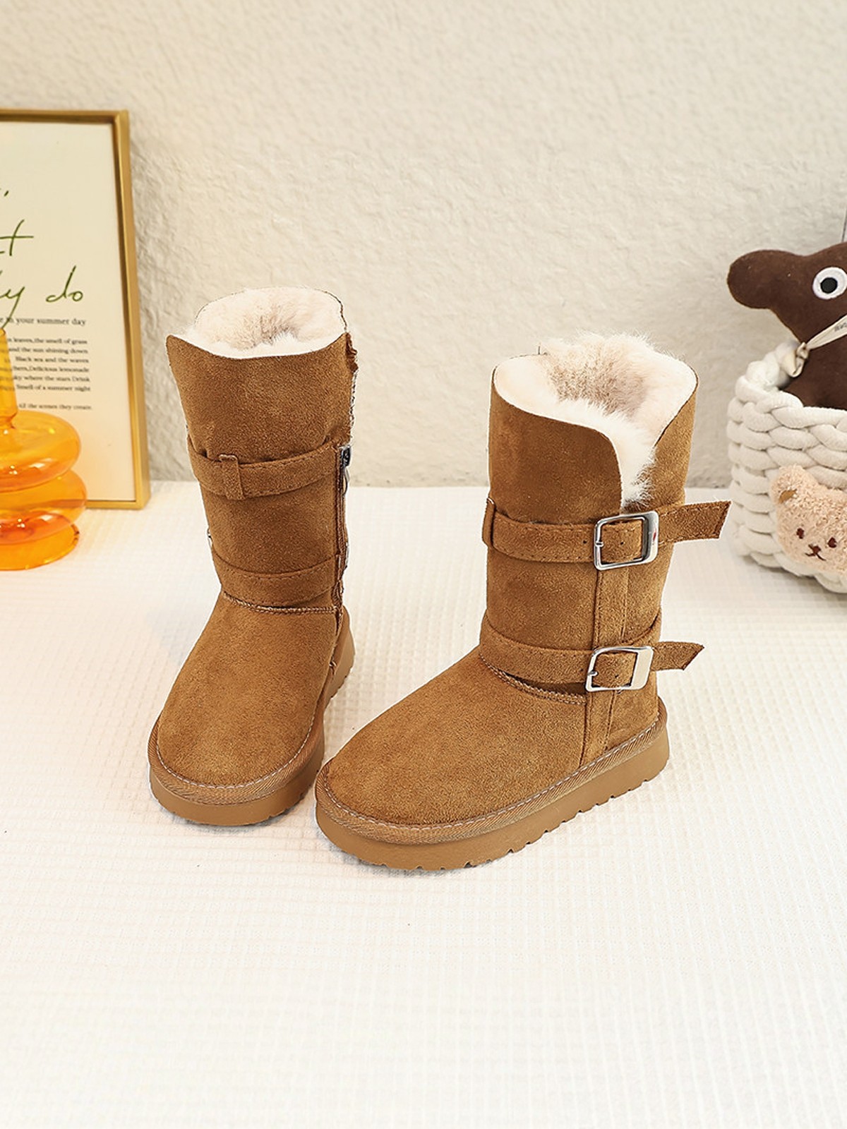 Girls' Snow Boots with Fleece Lining, Children's Long Boots, 2025 New Winter Girls' Warm Cotton Shoes, Princess High-Top Cotton Boots