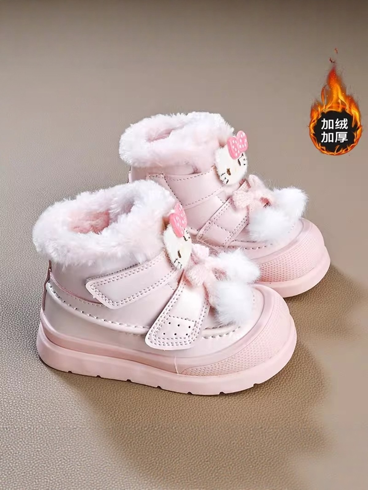 Girls' Snow Boots 2025 New Winter Warm Cotton Shoes for Girls, Cute Fleece-Lined Cotton Boots for Children, Non-Slip for Young Children