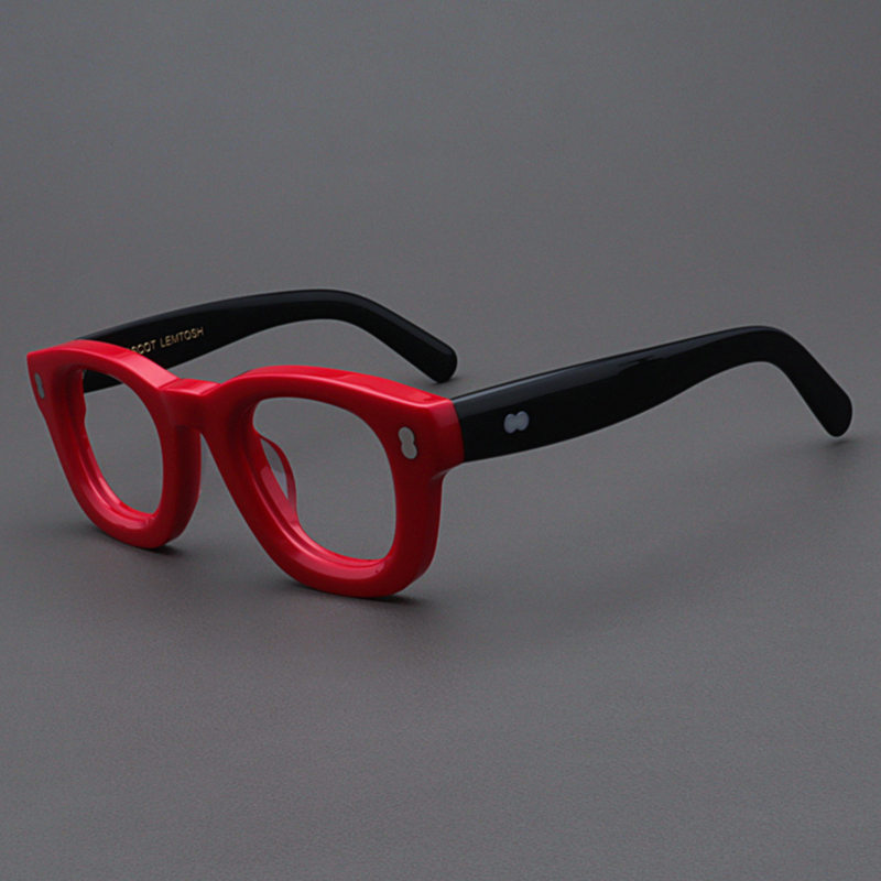 Moscot Lemtosh Eyeglass Frames for Men, Thick Red Frames, Black Temples, Oval Lenses, Plastic Frames for Nearsightedness, for Women
