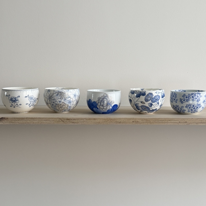 Jin Jin Handmade·Hanami·Blue and White Coffee Cup Set with Saucer Jingdezhen Coffee Latte Art Cup Underglaze 250Cc