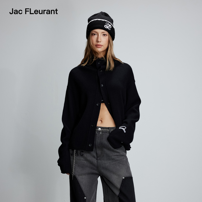 Jac Fleurant【Same Style as Zhou Dongyu】Pure Wool Cardigan for Women, Versatile Loose Turtleneck Sweater, Warm Jac Fleurant【Same Style as Zhou Dongyu】Pure Wool Cardigan for Women, Versatile Loose Turtleneck Sweater, Warm