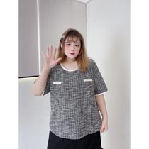 Fat fairy Yingying plus size womens clothing for fat mm spring and summer temperament commuting versatile slimming gentle small fragrant short-sleeved tops