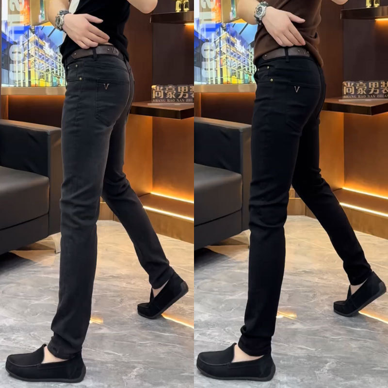 2025 High-End Light Luxury Korean Style Versatile Stretch Men's Pants Fashion Slim Fit Skinny Jeans European Straight Long Trousers