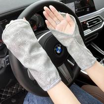 Summer sun protection gloves for women driving and riding thin cotton breathable short fingerless anti-UV half hook finger sleeves